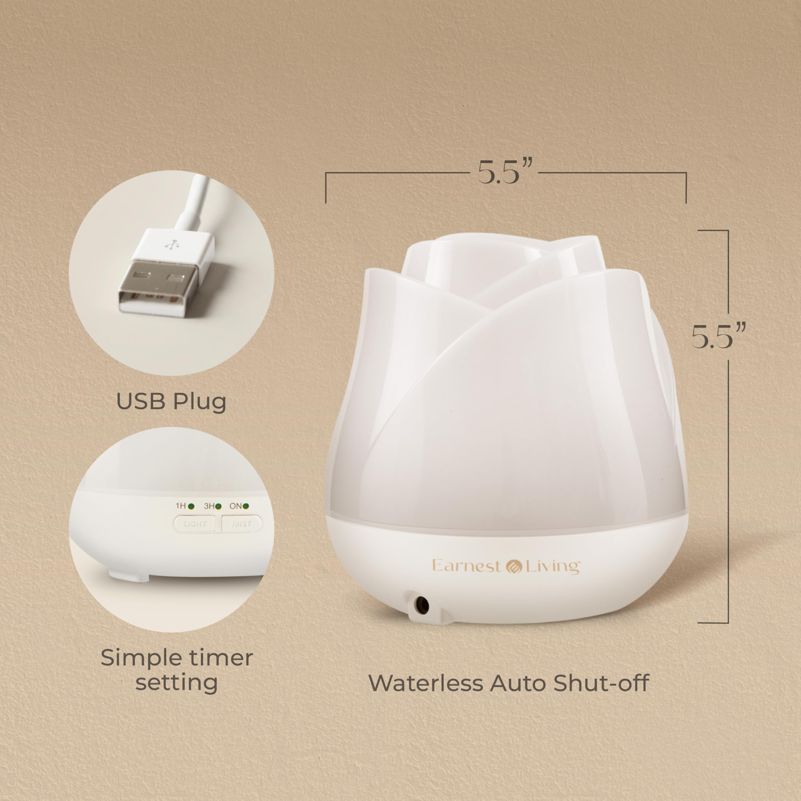 Whisper-quiet ultrasonic mist from diffuser in operation