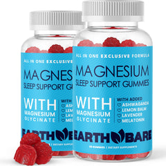 Earth Bare Sleep Gummies bottle label highlighting magnesium glycinate and melatonin