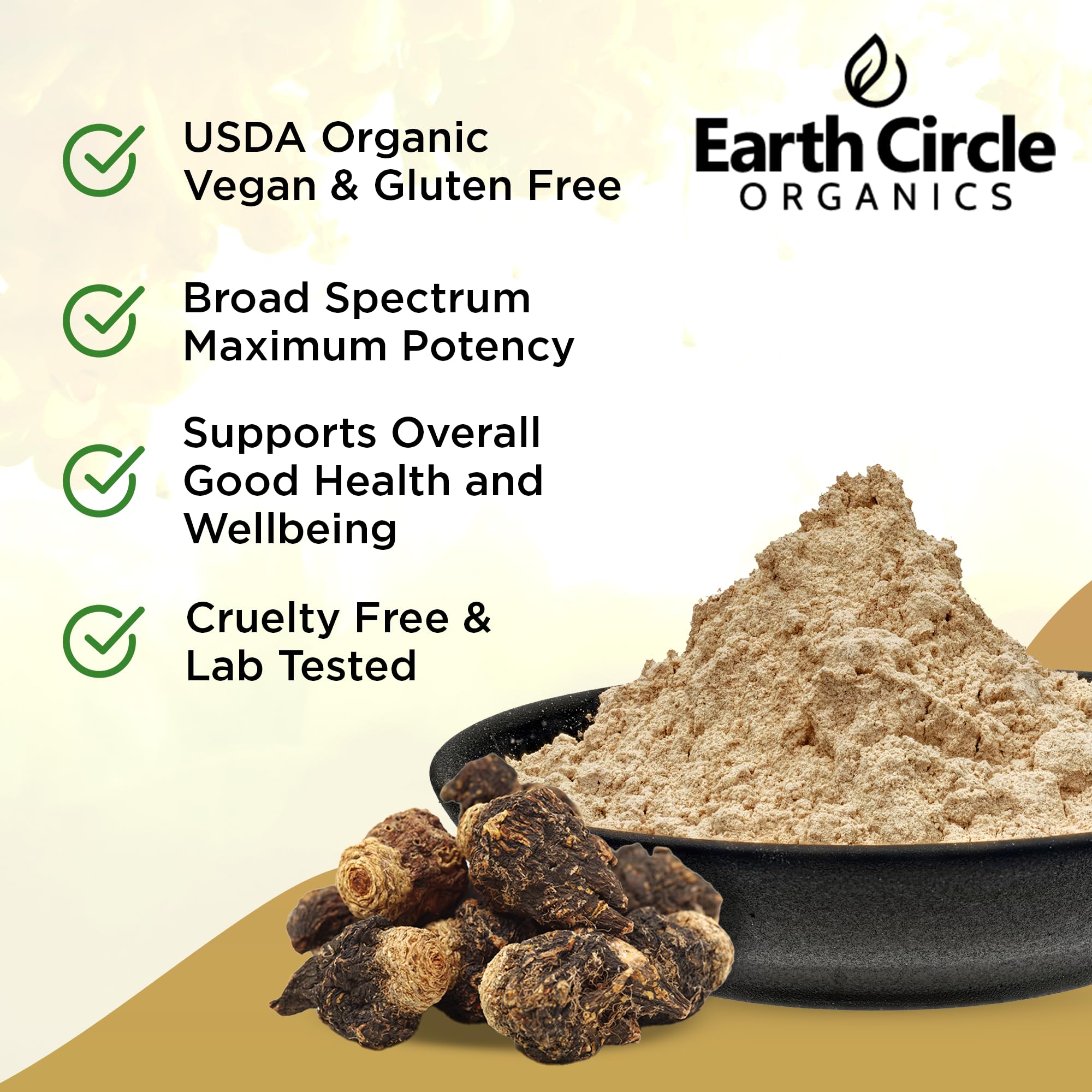 Earth Circle Organics Black Maca Powder scoop highlights easy measurement for smoothies and recipes