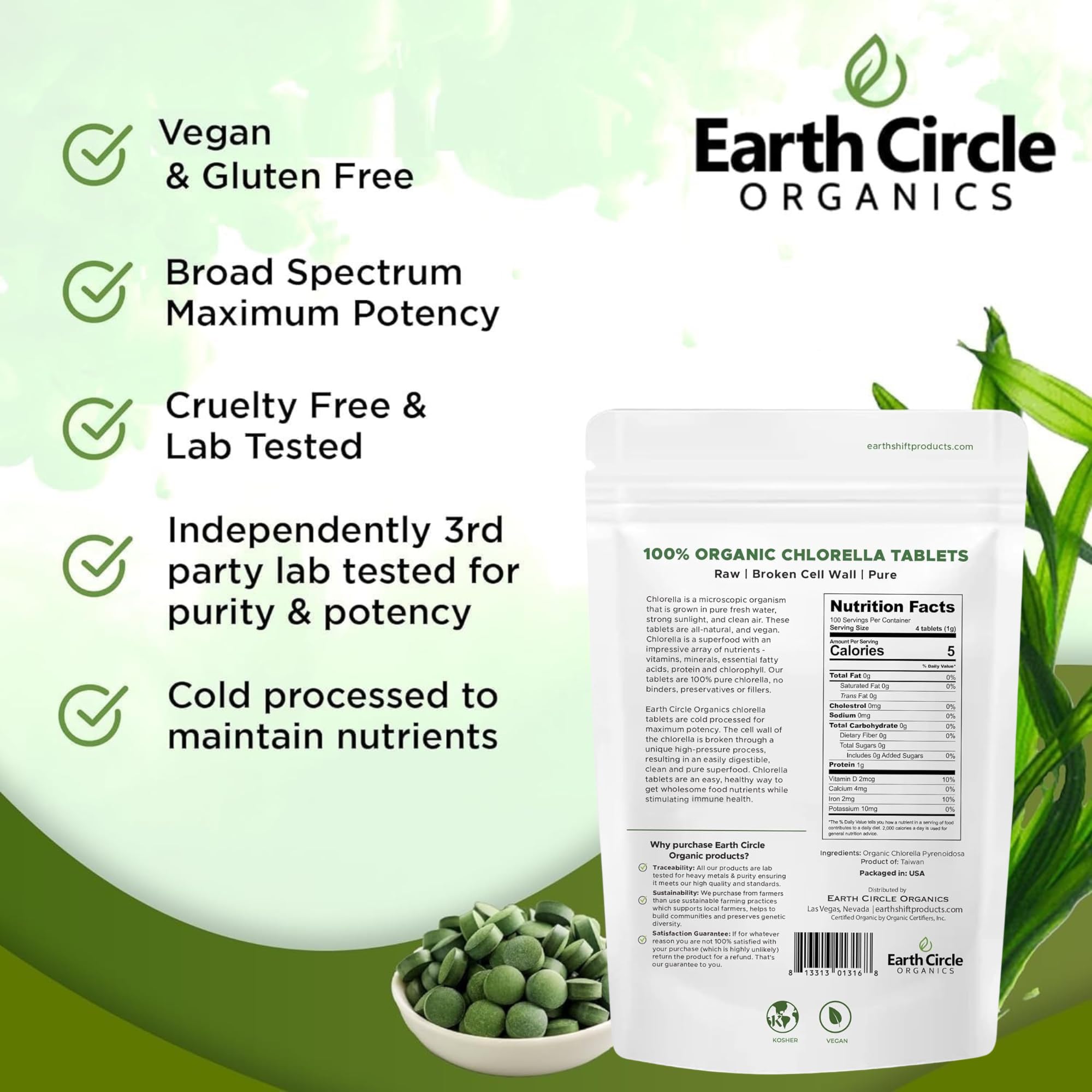 Earth Circle Organics chlorella tablets Taiwan sourced micro algae farms