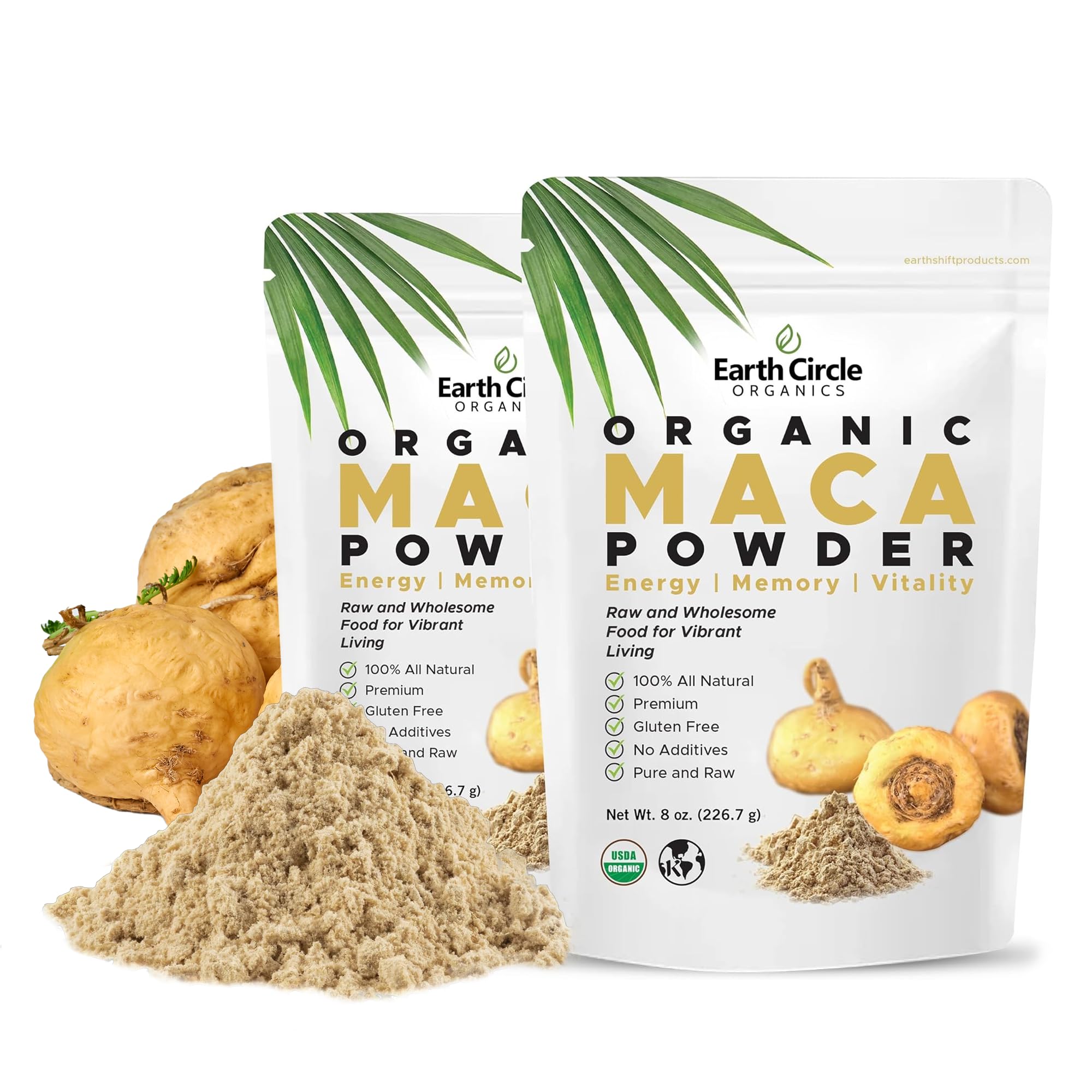 Earth Circle Organics Yellow Maca Root Powder container front view