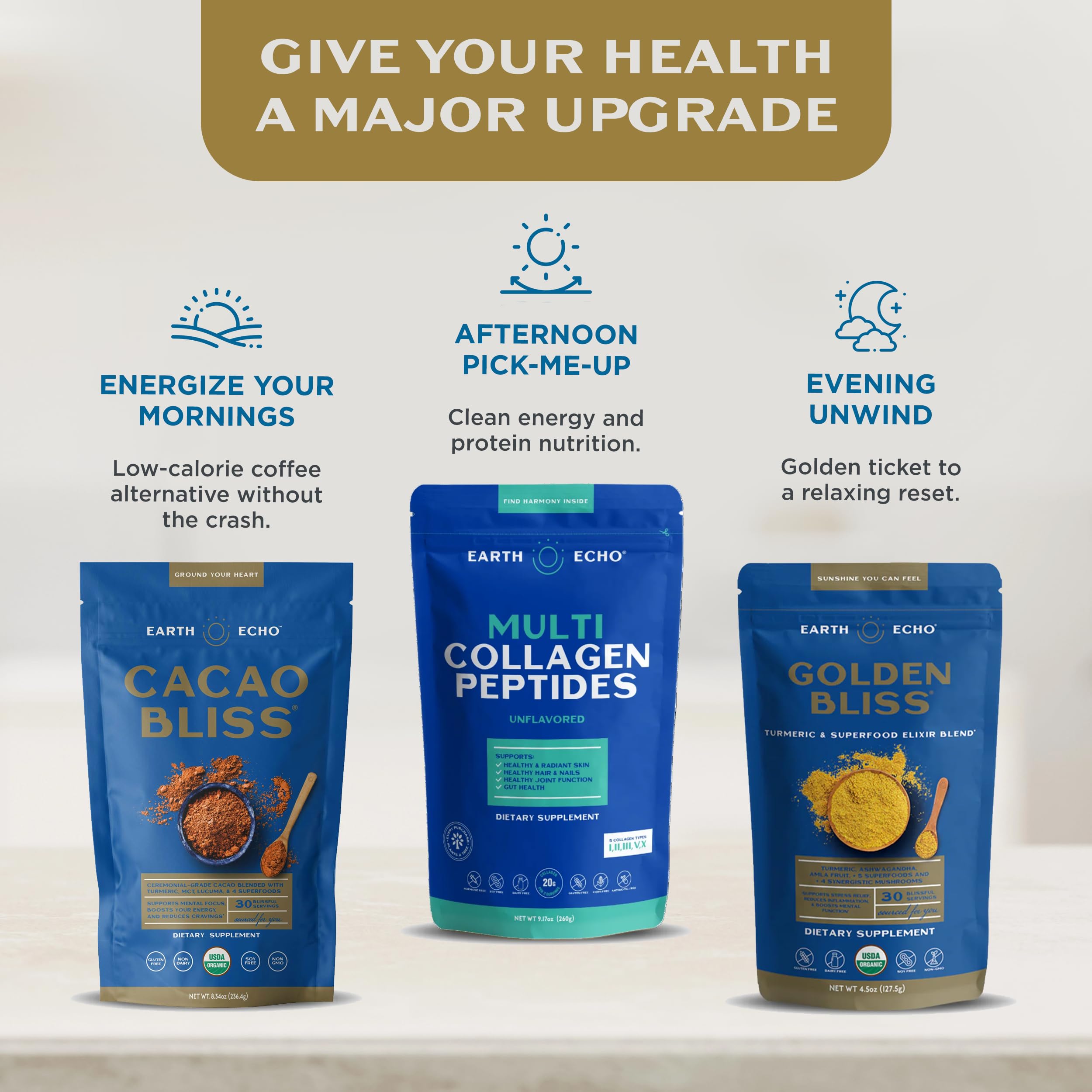 Gluten-free and keto-friendly label on Earth Echo collagen