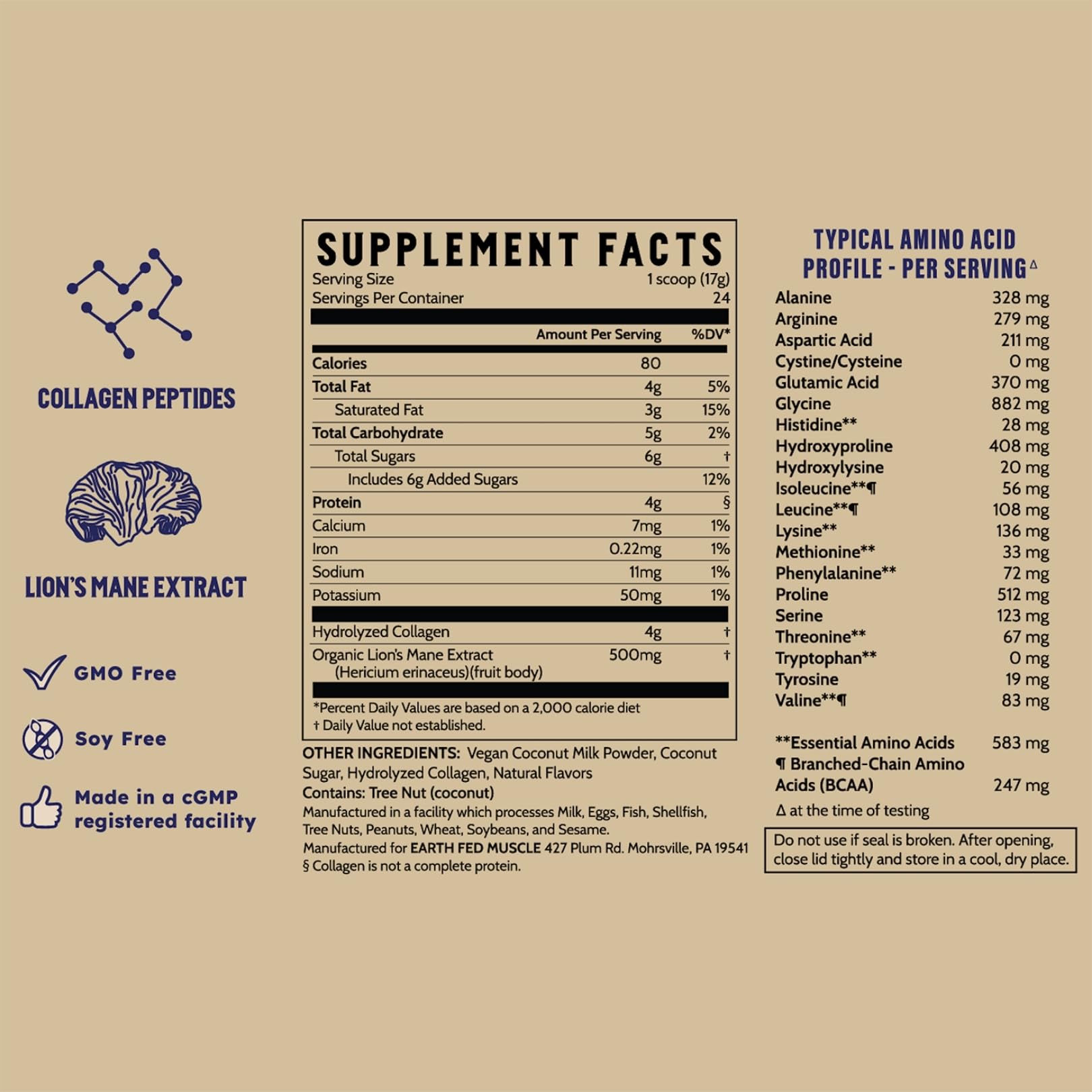 24-serving Earth Fed Muscle Morning Charge package label