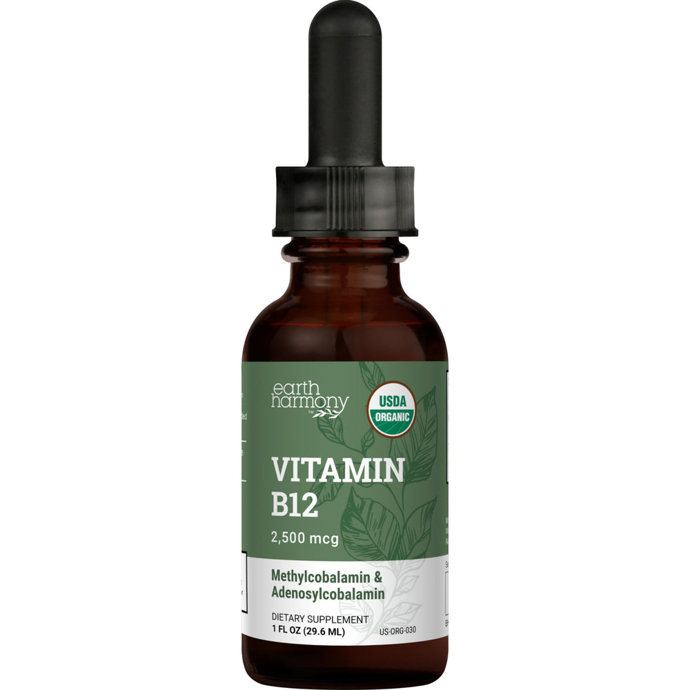 Earth Harmony Naturals B12 drops bottle with 2500mcg methylcobalamin