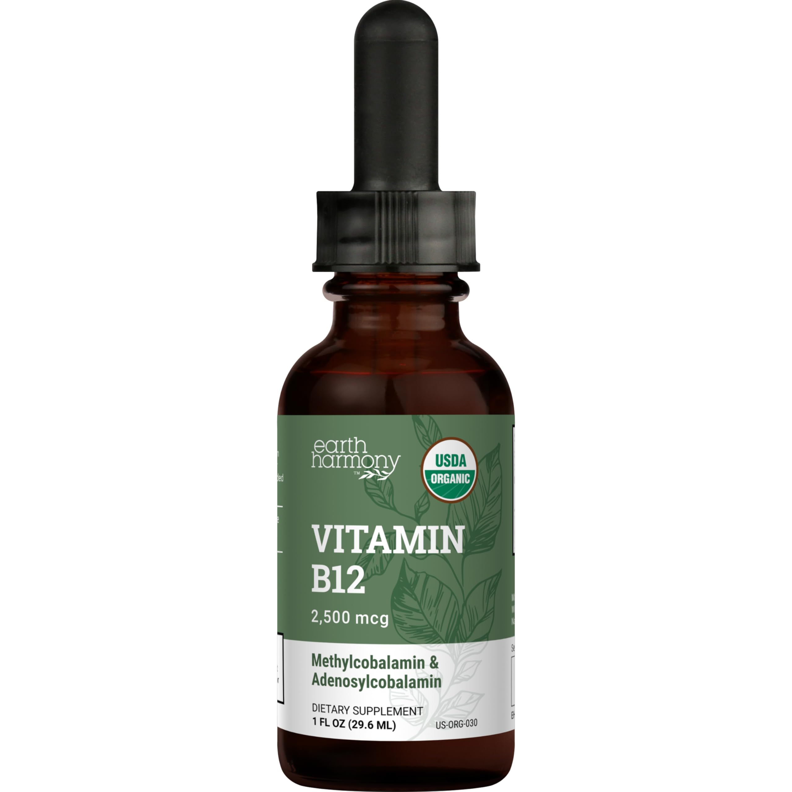 Earth Harmony Naturals Organic Vegan B12 liquid drops bottle 2500mcg
