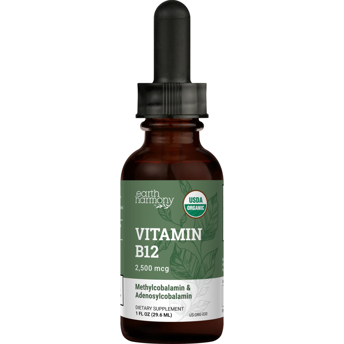 Earth Harmony Naturals Organic Vegan B12 liquid drops bottle 2500mcg