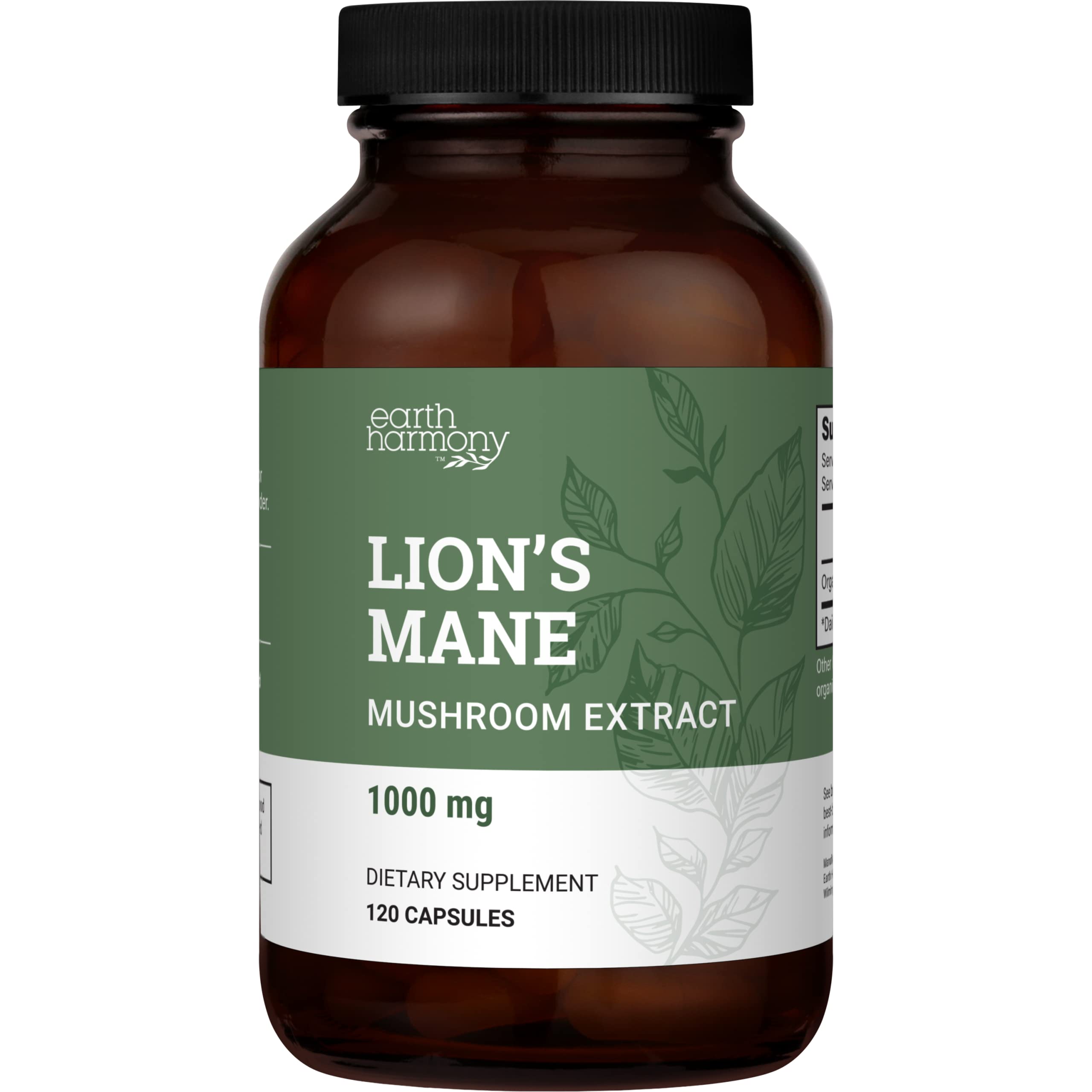Bottle of Earth Harmony Naturals Lions Mane 1000mg 120 capsules