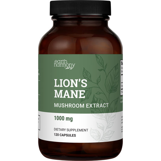Bottle of Earth Harmony Naturals Lions Mane 1000mg 120 capsules