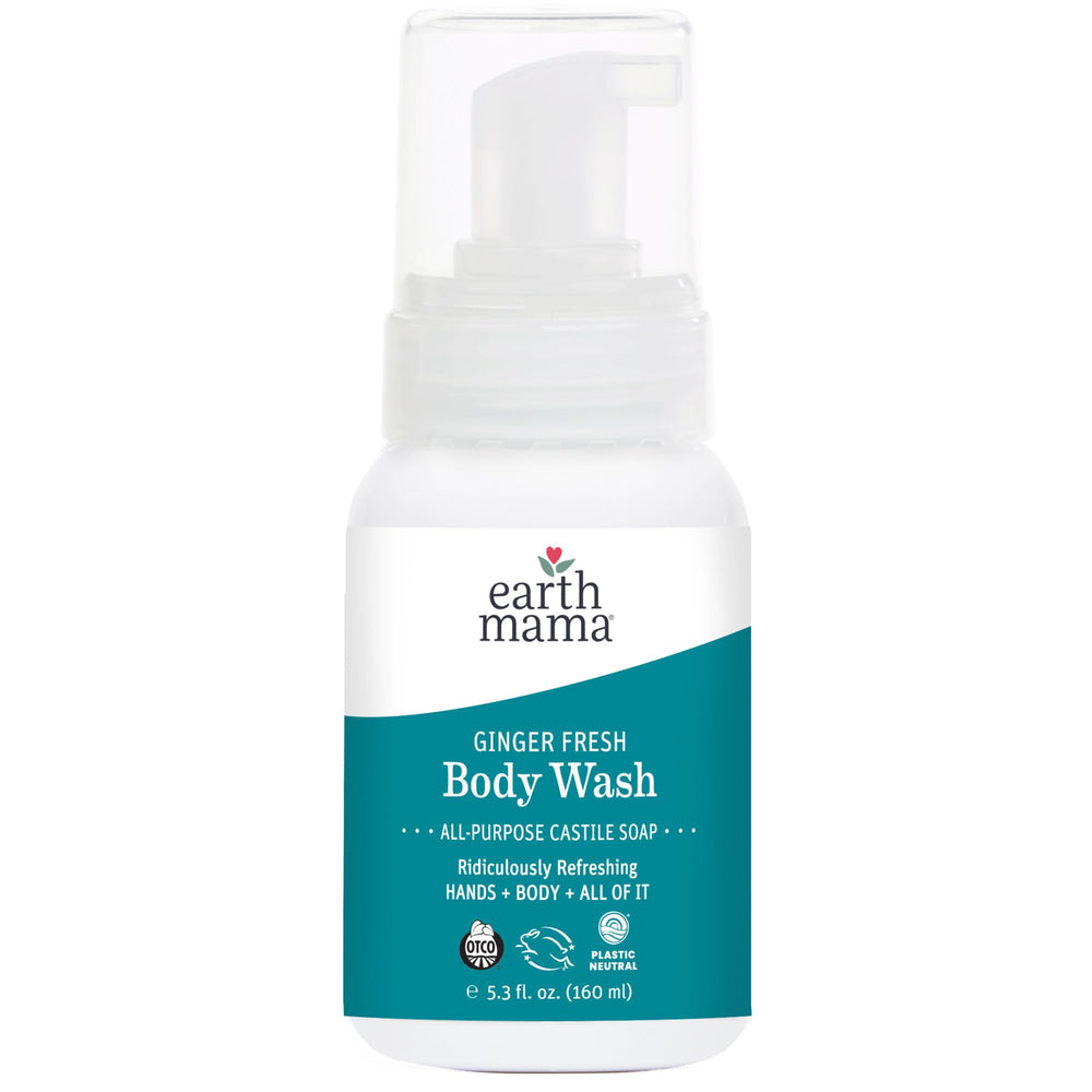 Front view of Earth Mama Ginger Fresh Foaming Hand Soap bottle with pump