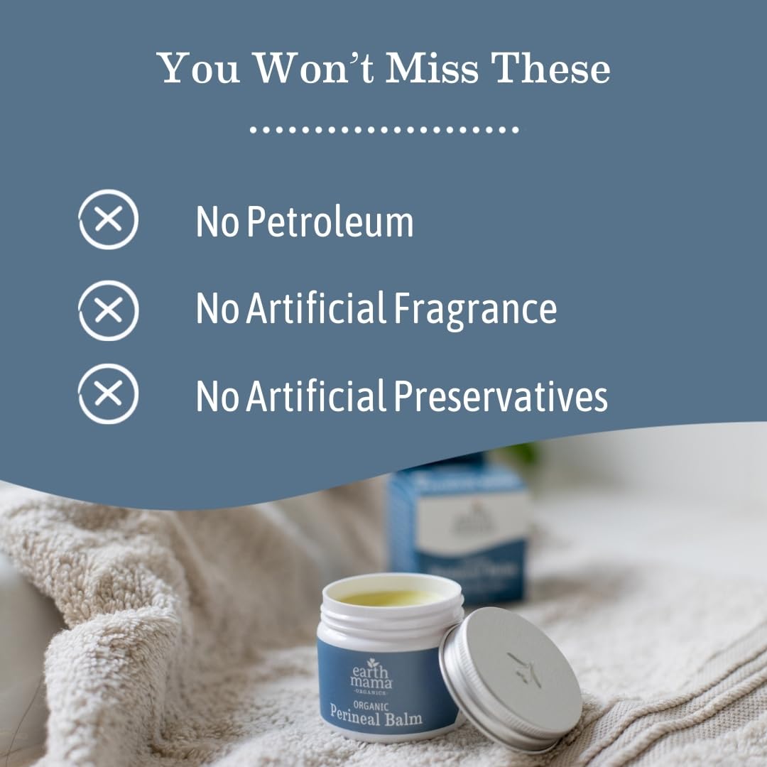 Earth Mama Perineal Balm being applied by hands for comfort.