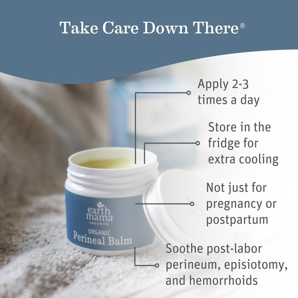 Earth Mama Perineal Balm texture swatch shows creamy, soothing application.