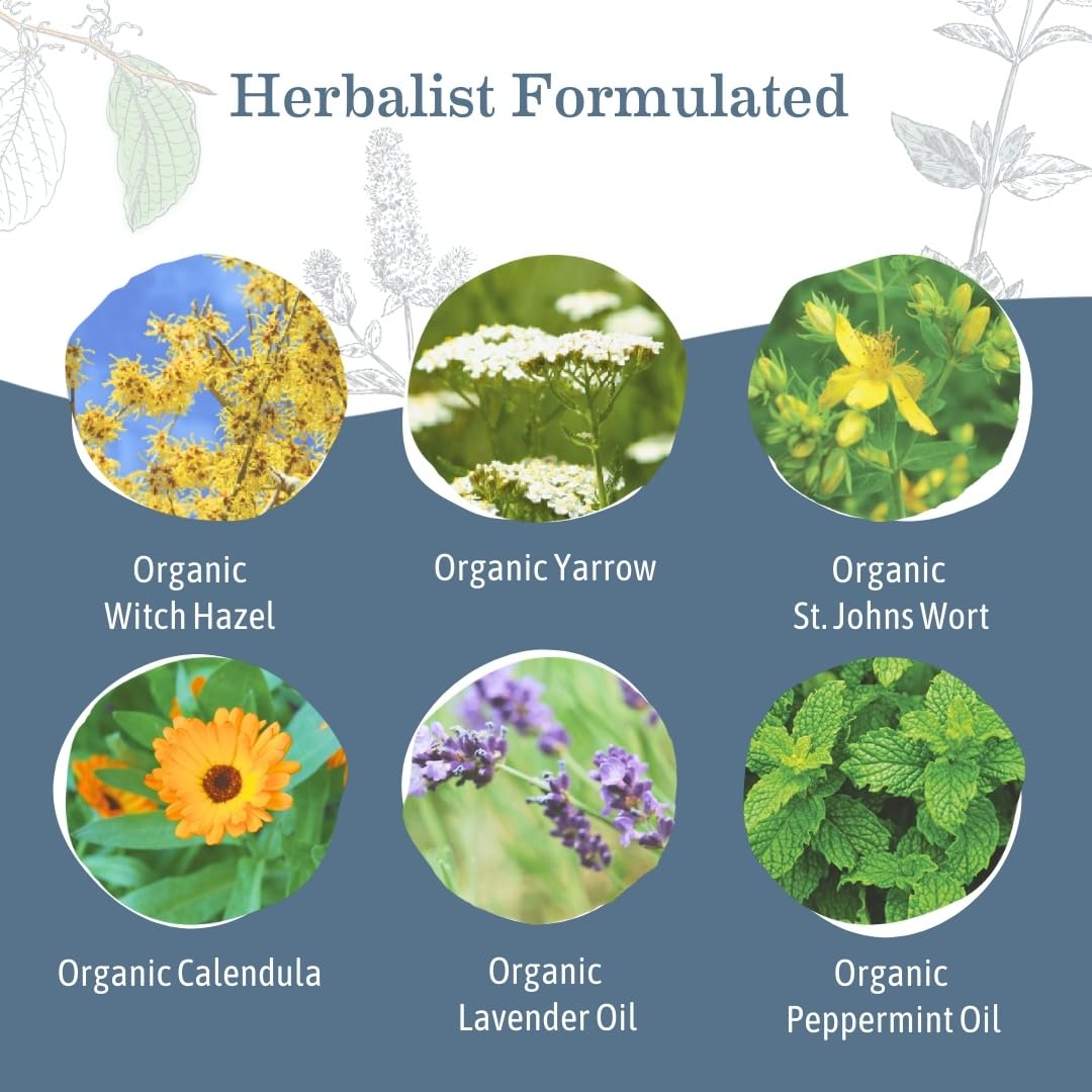 Earth Mama Perineal Balm with witch hazel highlights natural soothing ingredients.