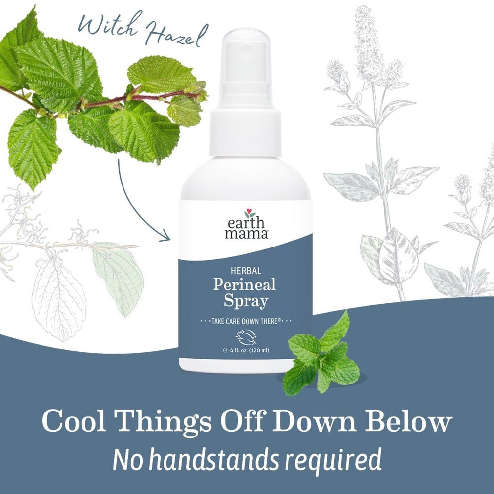 Earth Mama Herbal Perineal Spray refrigerated use close-up for extra cooling.