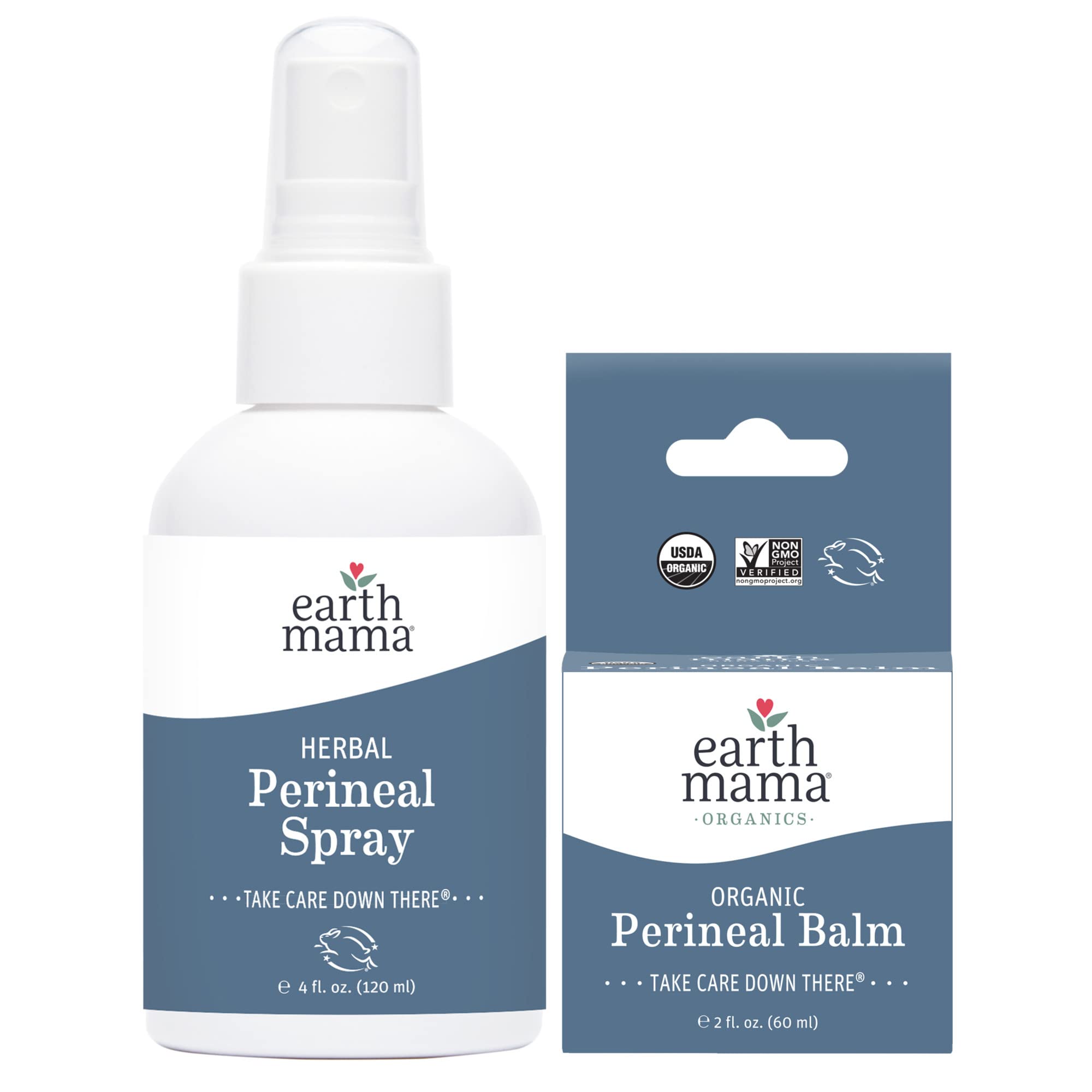 Earth Mama Postpartum Spray bottle highlights witch hazel and cucumber for soothing relief.