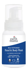Earth Mama Wild Peppermint wash bottle with foamer pump for refreshing hand and body cleansing