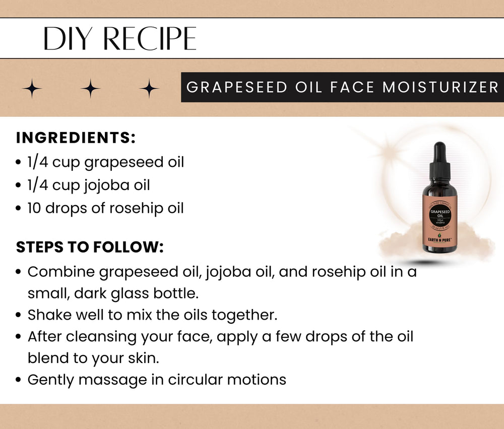 Earth N Pure Grapeseed Oil label highlights natural, therapeutic-grade quality.