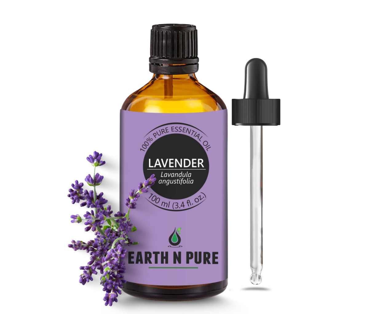 Earth N Pure Lavender Oil bottle with dropper for easy diffusion and DIY blends.