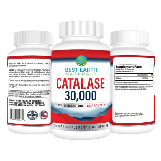Close-up of Catalase 30,000 bottle label