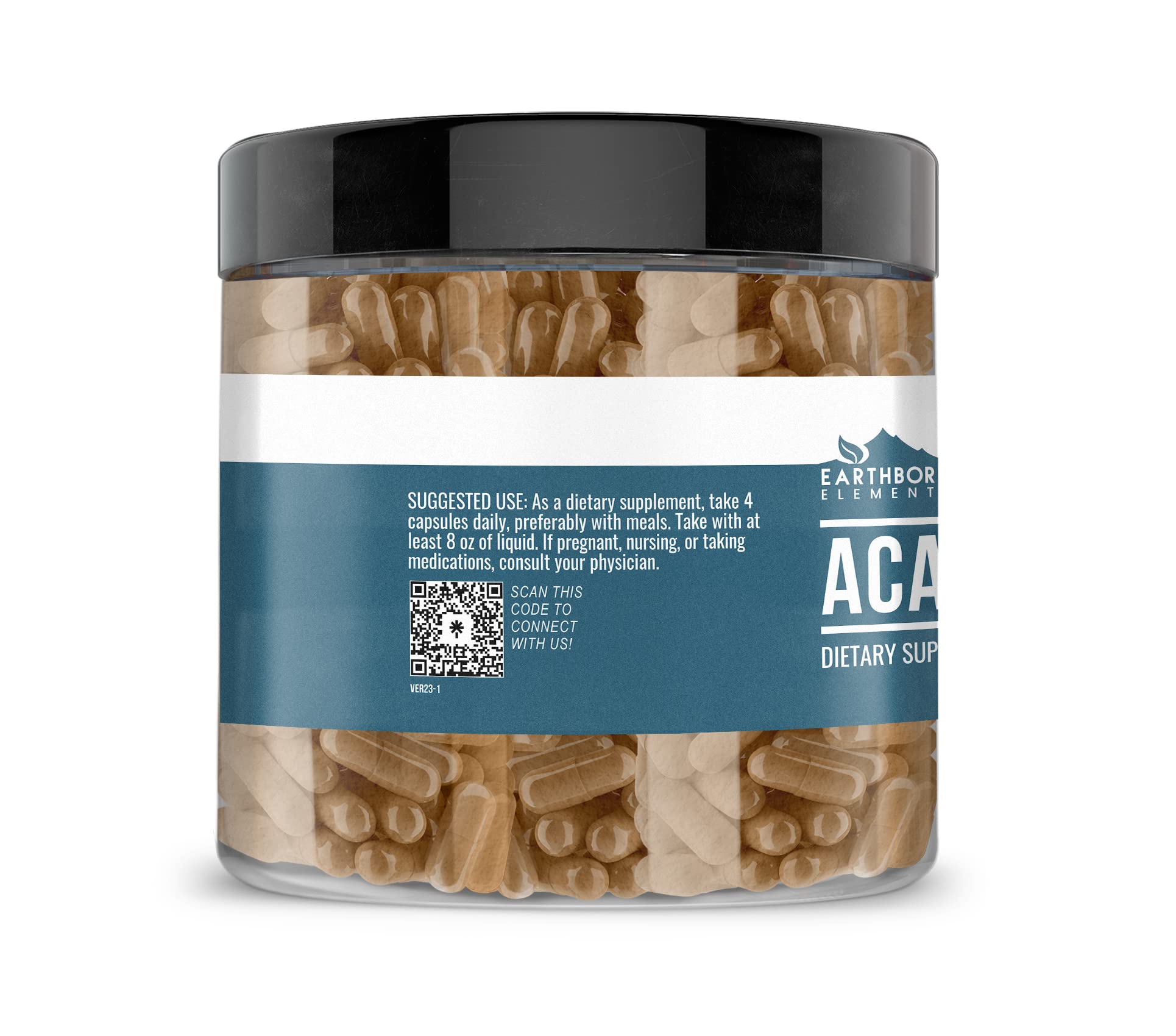 Bottle label close-up of Acacia Fiber capsules