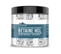 Earthborn Elements Betaine HCl 200 capsules in a reusable plastic jar