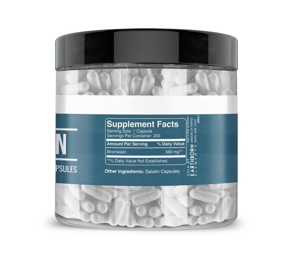 Bottle label highlights bromelain from pineapples