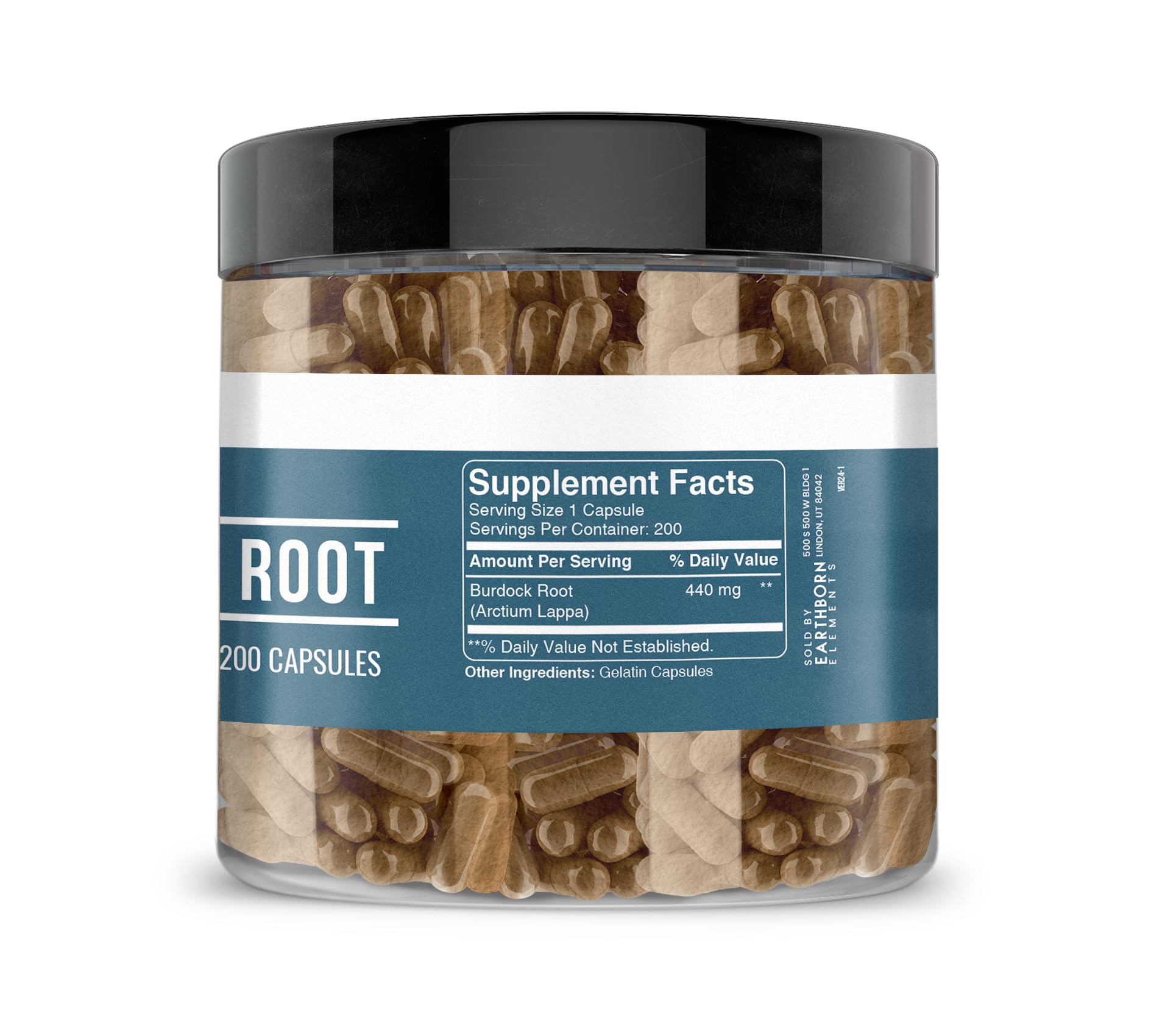 Burdock Root capsules back label