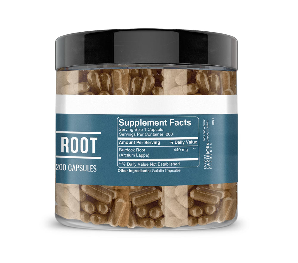 Burdock Root capsules back label