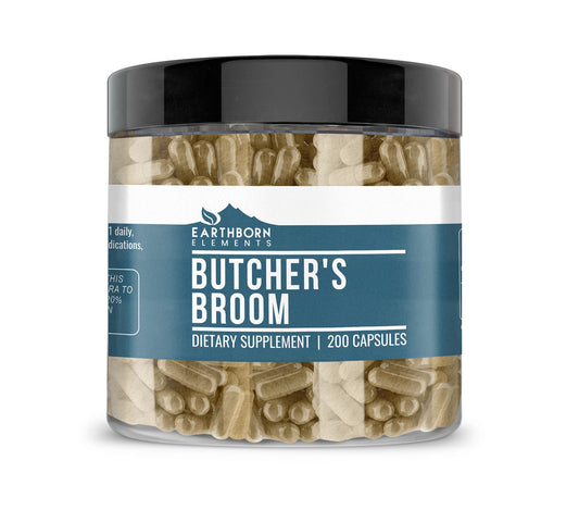 Bottle label: Earthborn Elements Butcher's Broom Capsules