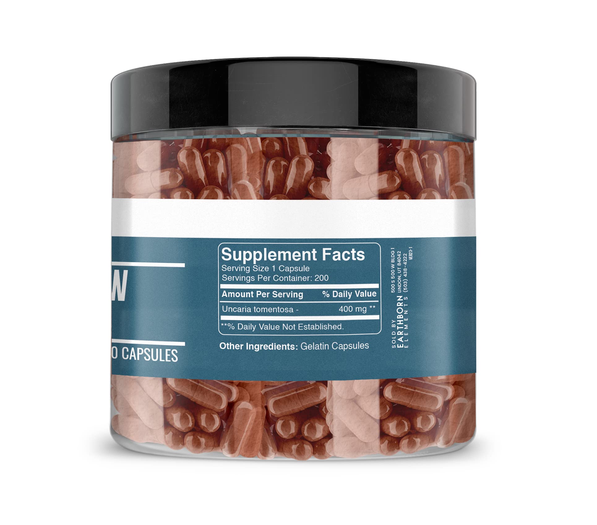 Pack shot showing 200 capsules and USA encapsulation