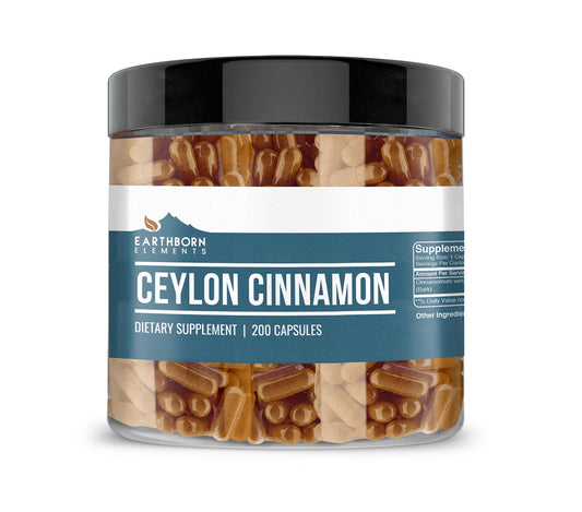 Earthborn Elements Ceylon Cinnamon 200 Capsules bottle close-up