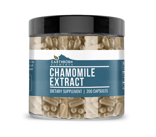 Bottle of Earthborn Elements Chamomile Extract 200 Capsules with label visible