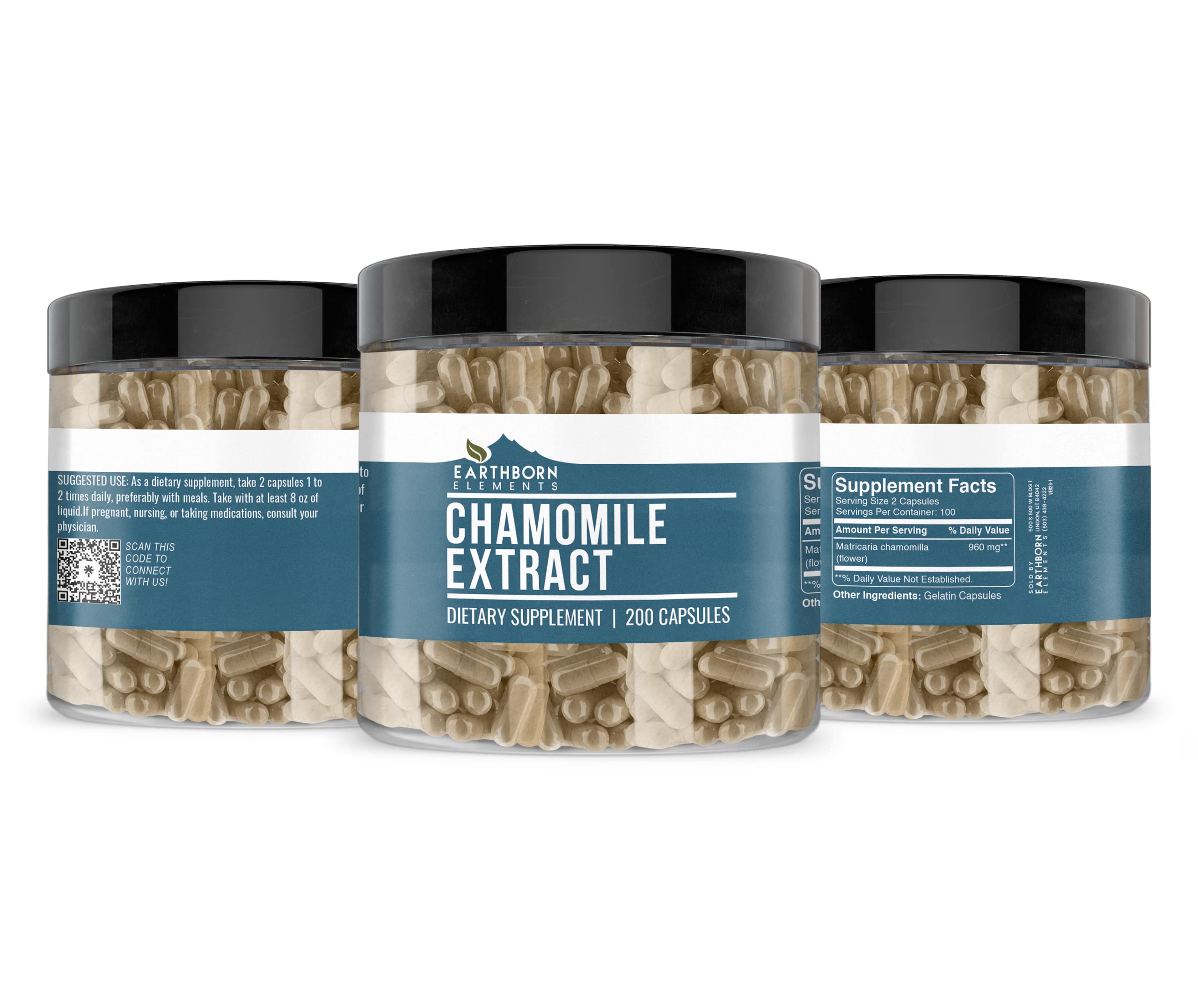 Close-up of Chamomile Extract capsules in bottle
