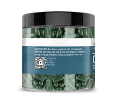 Label on chlorella bottle highlighting pure and undiluted formula