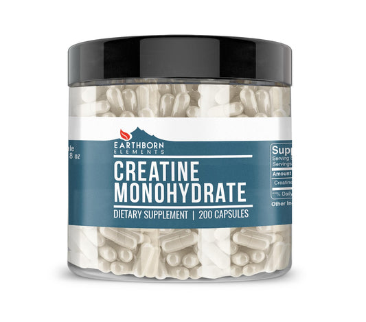 Front view of Earthborn Elements Creatine Monohydrate 200 Capsules bottle