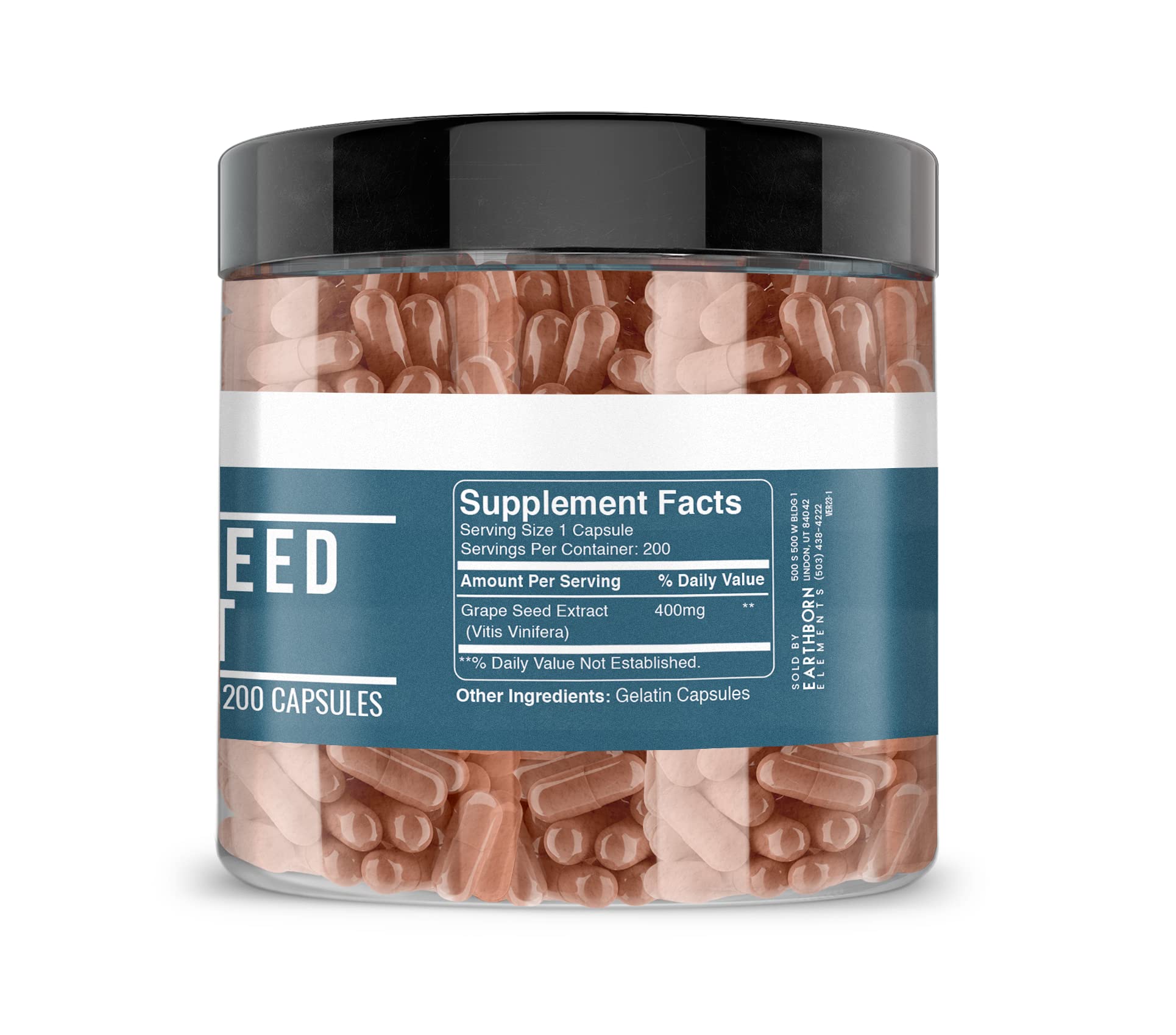 Grape seed extract capsules in bottle