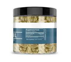 USA-encapsulated Holy Basil capsules with label