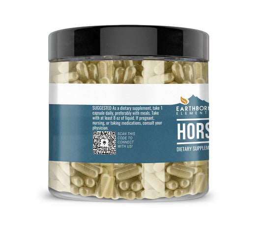 Close-up of Horsetail capsules inside the bottle