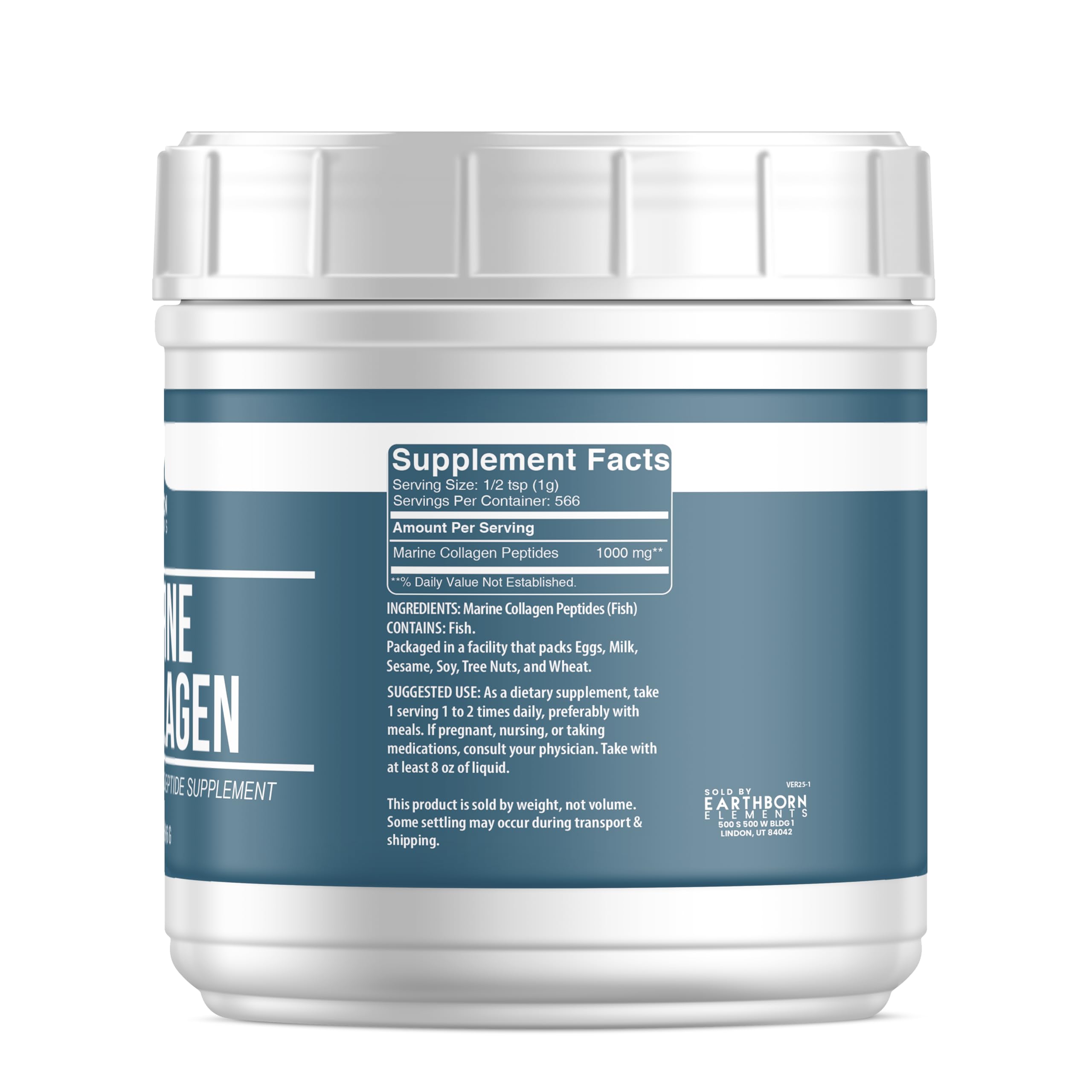 Label for Earthborn Elements Hydrolyzed Marine Collagen Peptides Powder