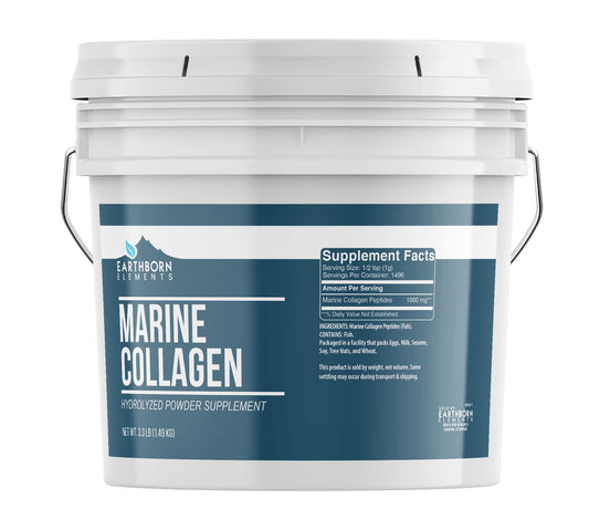 Front view of Earthborn Elements hydrolyzed marine collagen powder container
