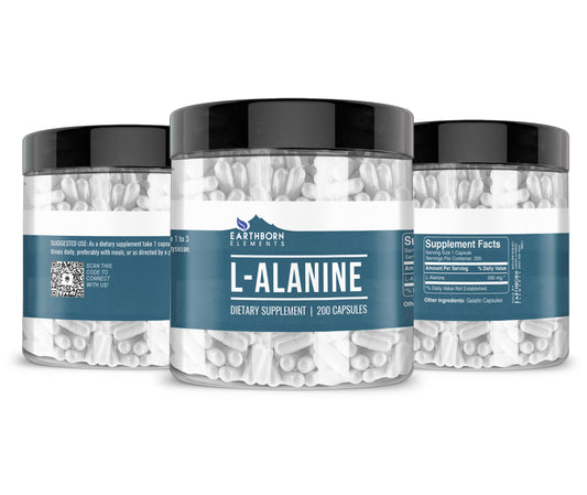 Close-up of L-Alanine capsules in bottle