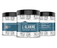 Close-up of L-Alanine capsules in bottle