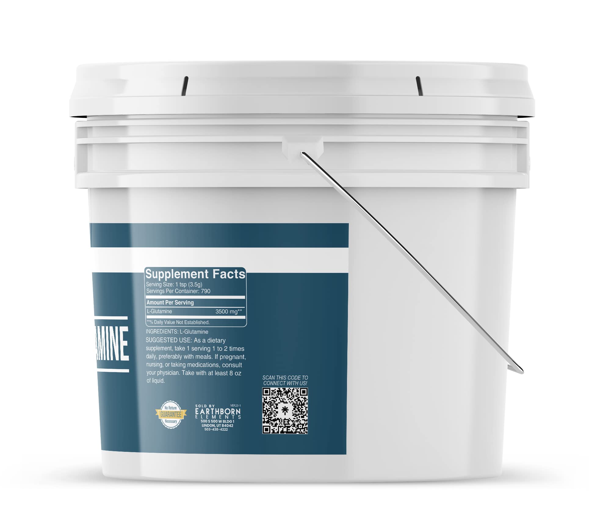 Close-up of powder texture inside Earthborn Elements L-Glutamine bucket