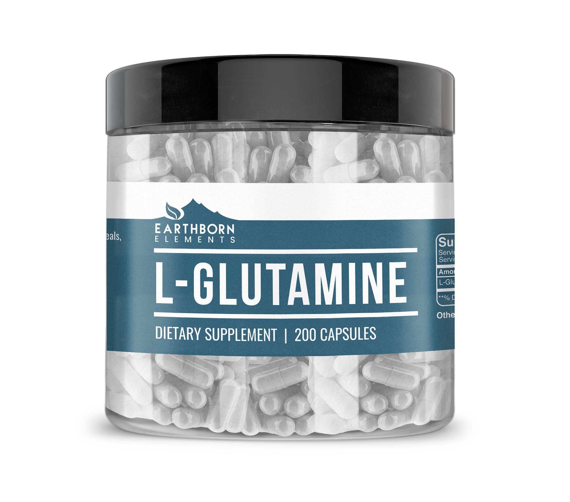 Earthborn Elements L-Glutamine 200 capsules bottle - front view
