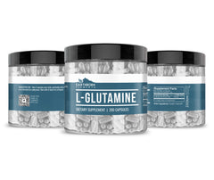 Close-up of L-Glutamine capsules from Earthborn Elements