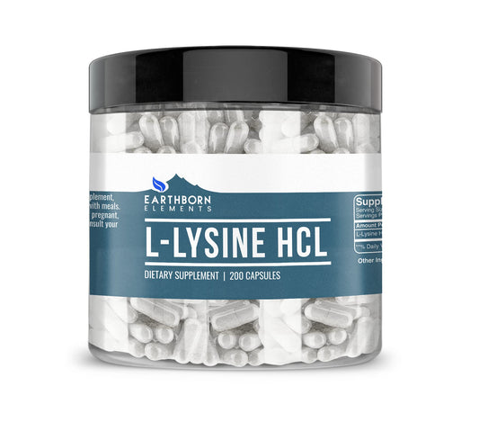 Earthborn Elements L-Lysine HCL 200 capsules bottle - front view