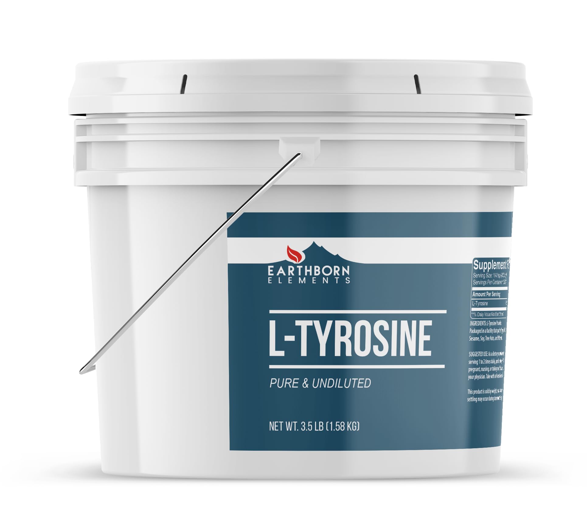 Close-up of Earthborn Elements L-Tyrosine bucket