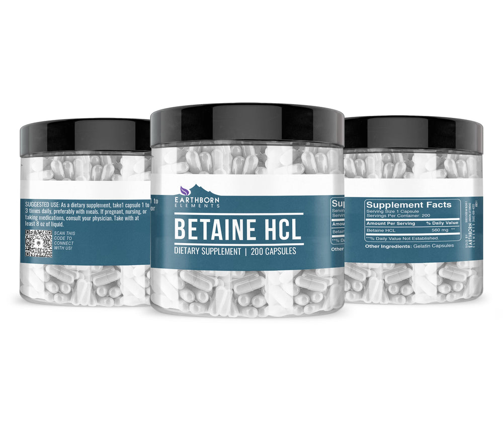 Lab-tested Earthborn Elements Betaine HCl packaging label