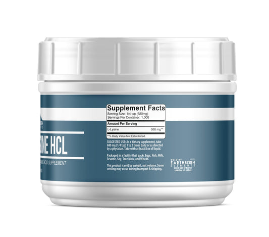 Lysine HCL powder label close-up
