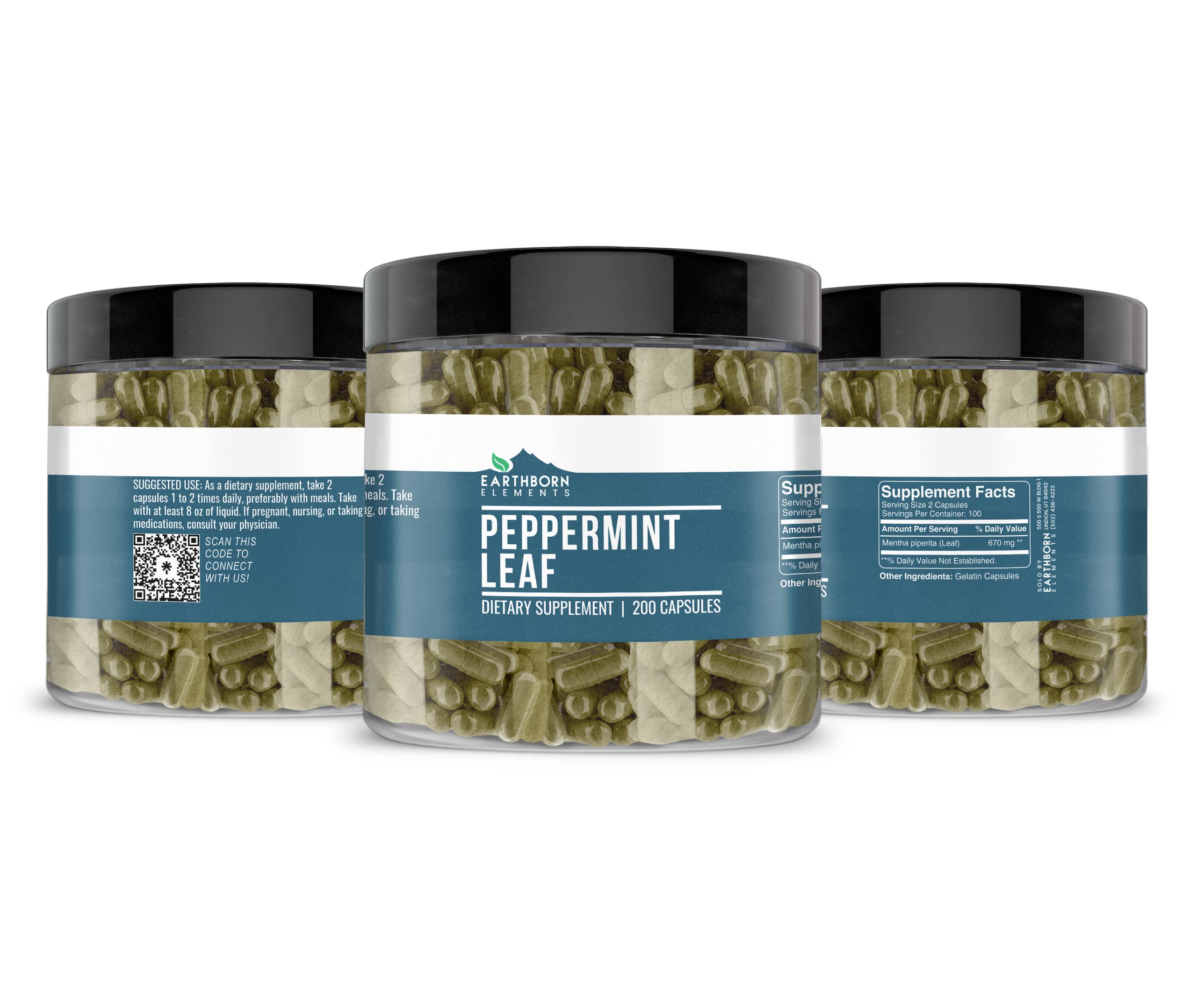 Close up of Peppermint Leaf Capsules 200 count