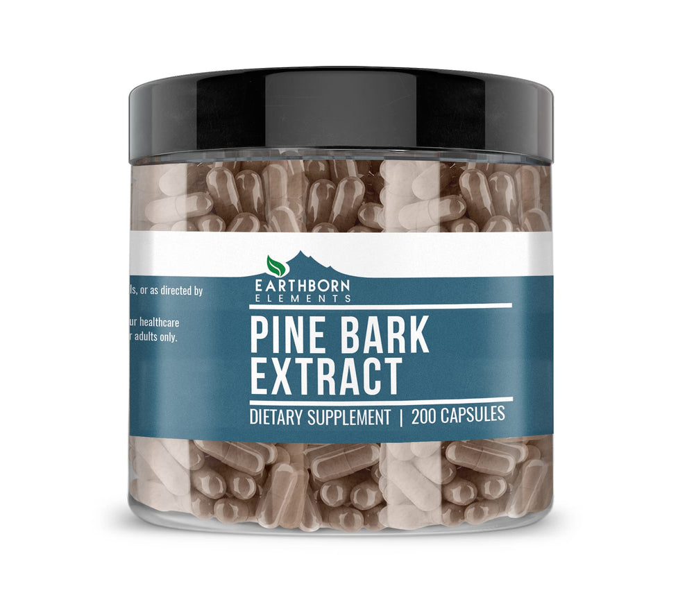 Earthborn Elements Pine Bark Extract bottle label with 200 capsules